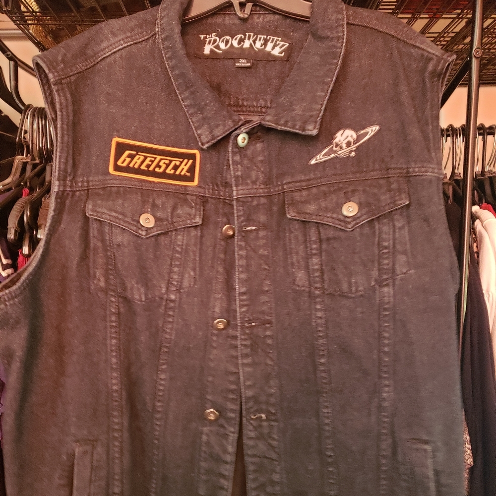 Psychobilly "The Rockets" Black Denim Vest 2XL